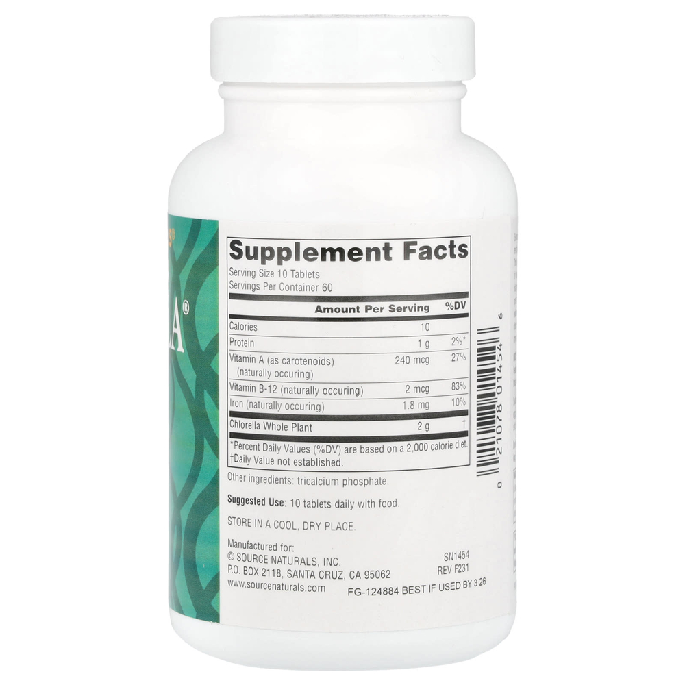 Source Naturals, Yaeyama Chlorella®, 600 таблеток (20 мг в 1 таблетке)