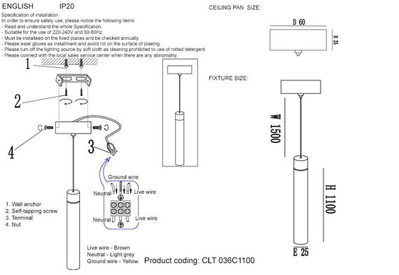 Подвесной светодиодный светильник Crystal Lux CLT 036C1100 GO