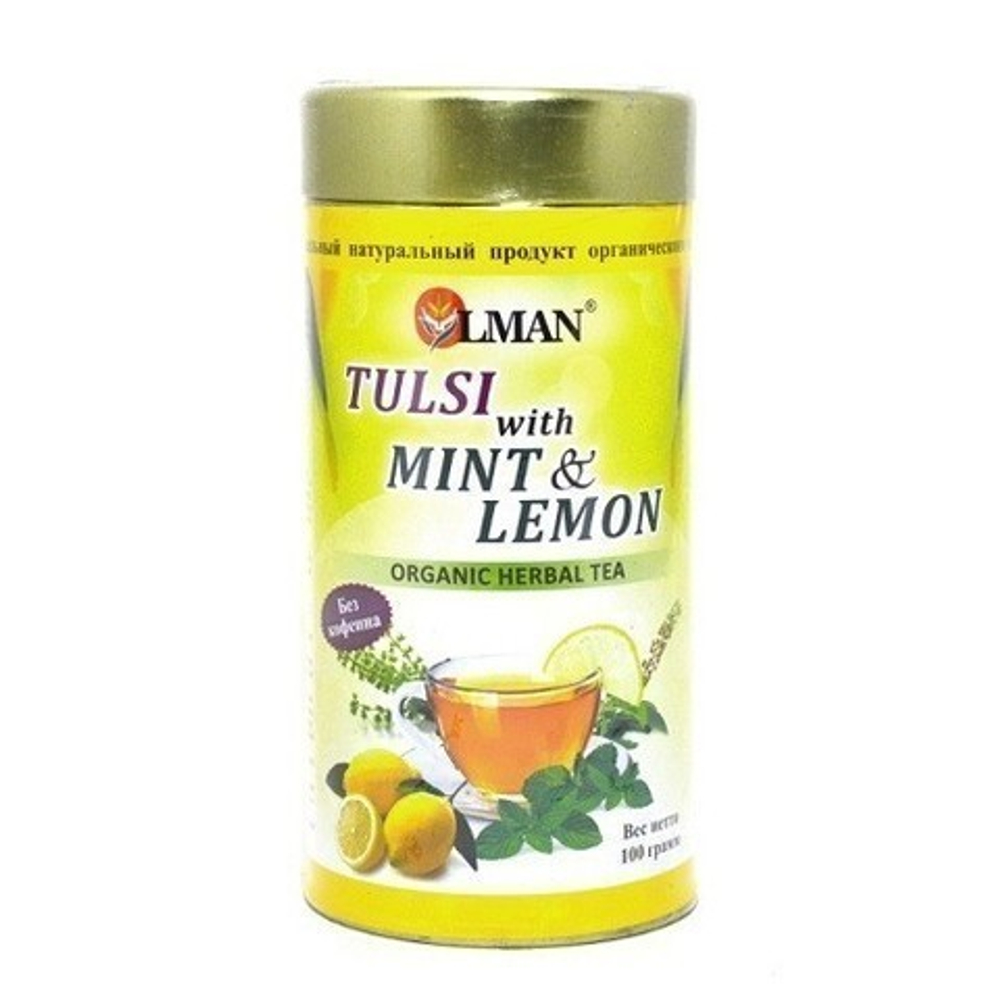 Чай органический травяной Olman Tulsi with Mint & Lemon Organic Herbal Tea Тулси, мята и лимон, 100 гр