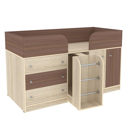 Кровать-чердак КарИВи Малыш 4 Дуб Сонома Бодего Темный