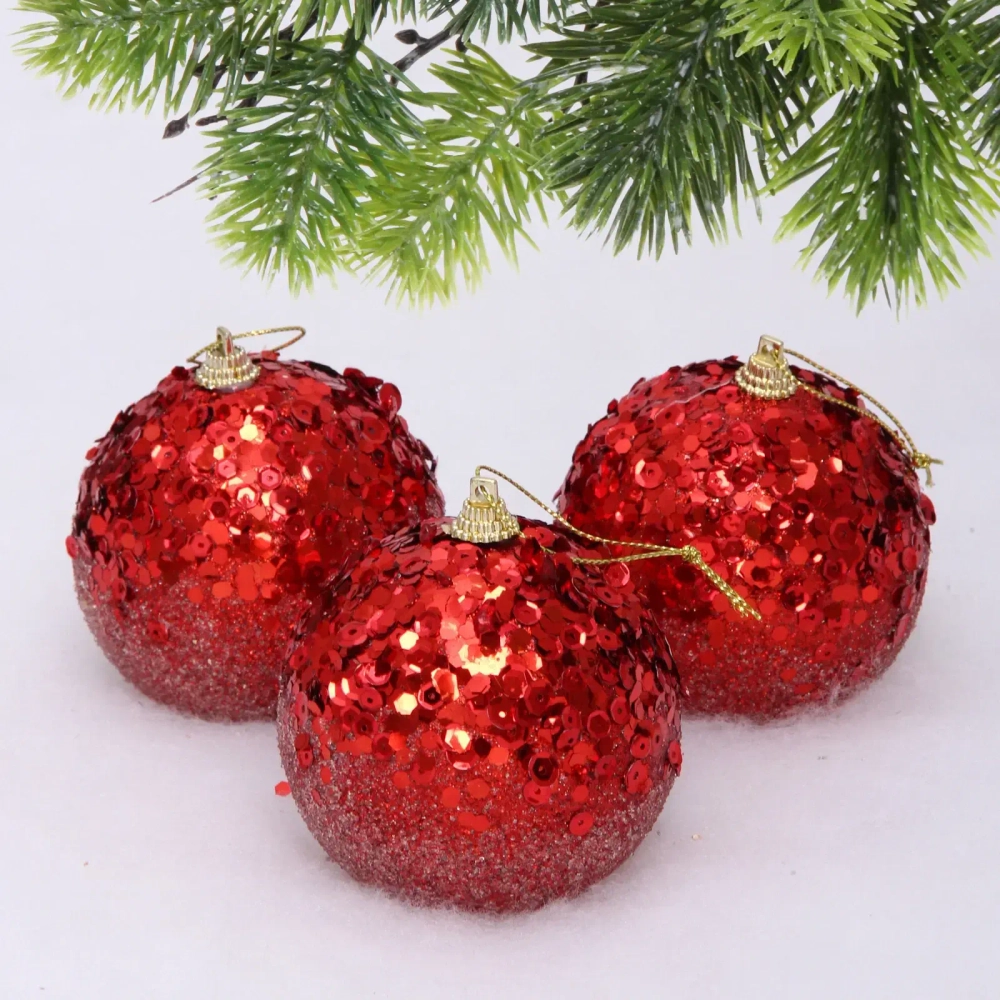 Новогодние шары «GLAME - Блеск» 8 см (набор 3 шт), Красный