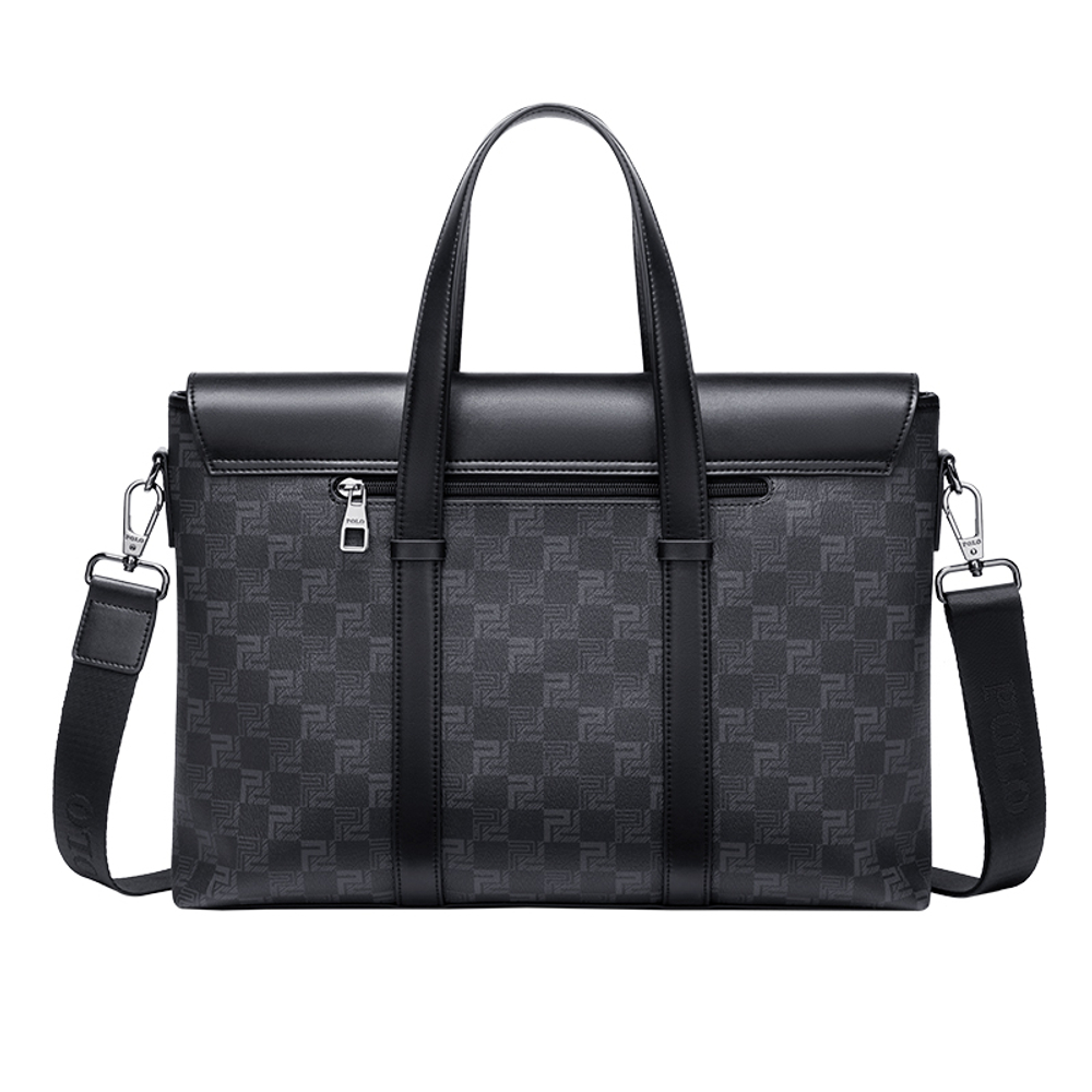POLO PVC Synthetic Leather Briefcase Large Men"s Black