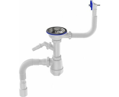 Сифон для мойки 3 1/2"х40 с металлической решеткой с прямоугольным переливом с гофротрубой 40х40/50 Aquant B0148-20-MR