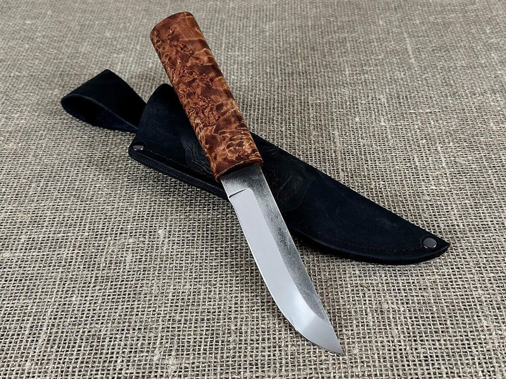 Нож Ханты-Манси, сталь Х12МФ, рукоять мореная карельская берёза