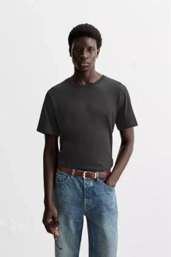 ZARA ФУТБОЛКА ИЗ ЛЕГКОГО ХЛОПКА, МОРСКОЙ ТЕМНО-СИНИЙ