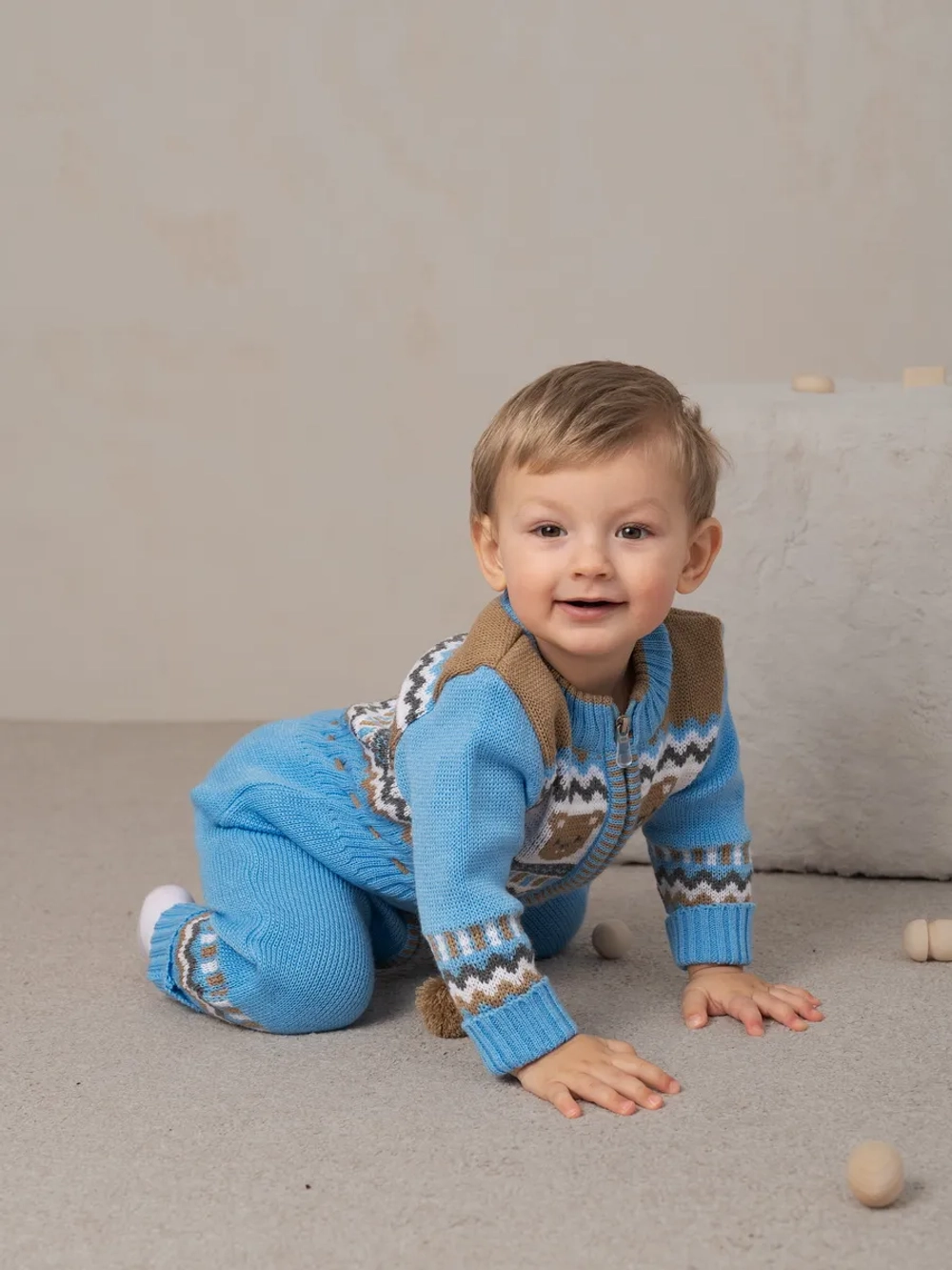 Вязаный комбинезон для новорожденных и малышей на молнии