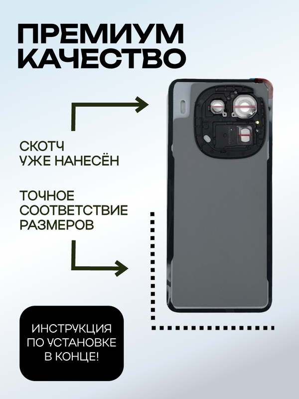 Задняя крышка для Iqoo 12 Pro черная (Black) со стеклом камеры