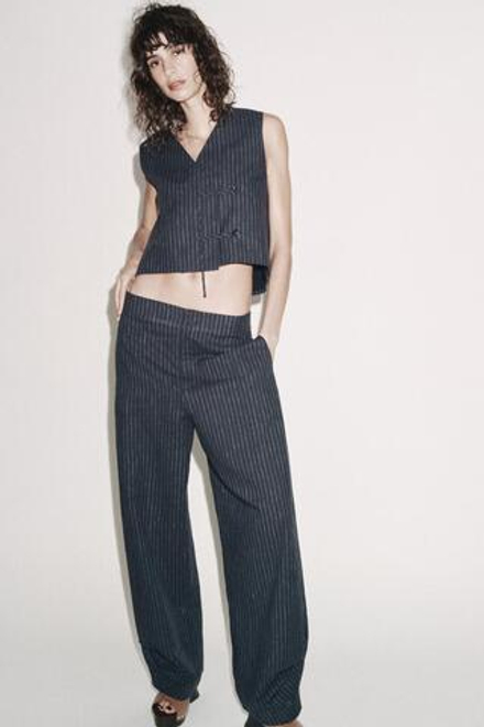 ZARA ЖИЛЕТ ИЗ СМЕСОВОГО ЛЬНА В ПОЛОСКУ — ZW COLLECTION, МОРСКОЙ СИНИЙ