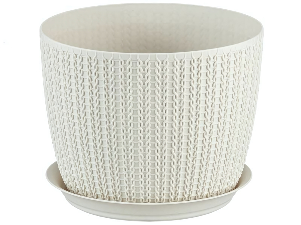 Кашпо Вязание D155мм с подставкой 1,9л (Белый ротанг)