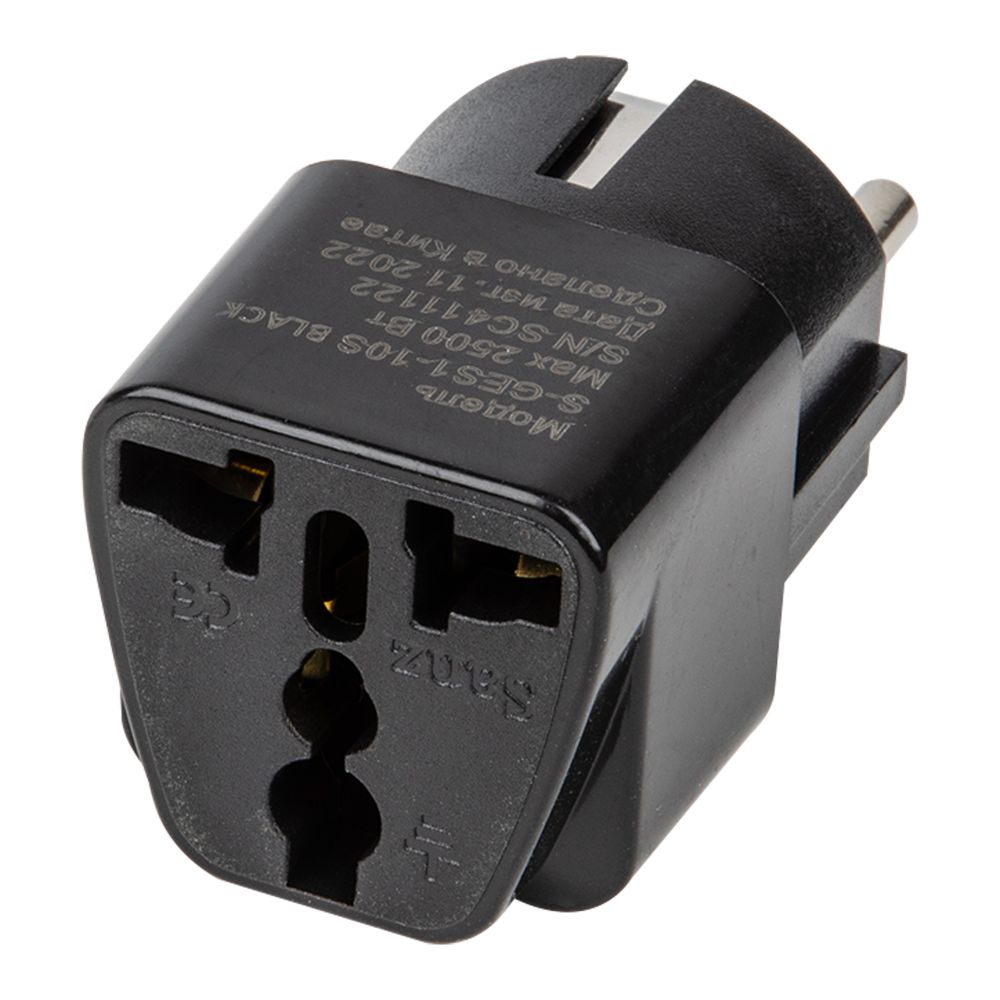 S-GES1-10S BLACK Переходник сетевой. 10А. 2500Вт. с заземлением. Черный. ТМ Uniel