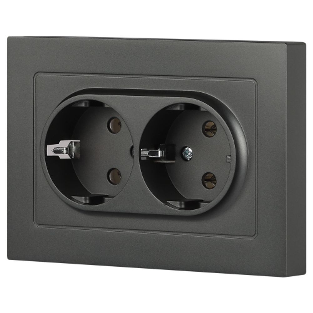 Розетка Intro Accent 6-205-07 двойная с заземлением 2X2P+E Schuko 16А-250В IP20 СУ AL/CU графит