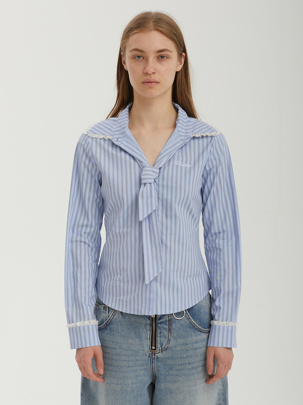 Женская Рубашка Stripe Lace Tie