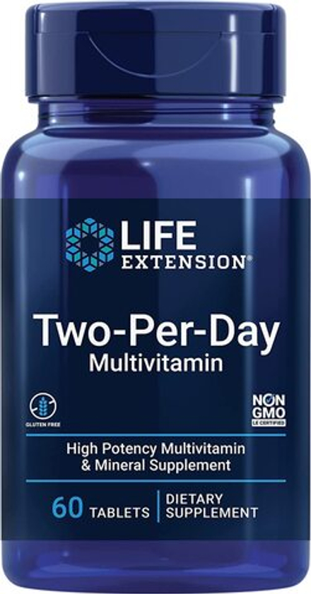 Life Extension, Мультивитамины для приема два раза в день, Two-Per-Day Multivitamin, 60 таблеток