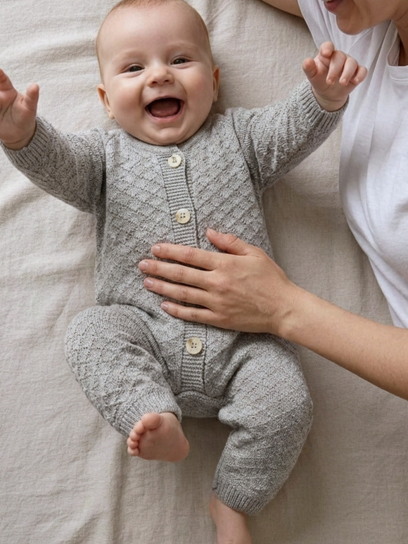 Комбинезон вязаный для малыша серый