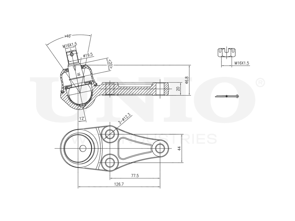 Опора шаровая передняя нижняя UNIO SSP-20022
