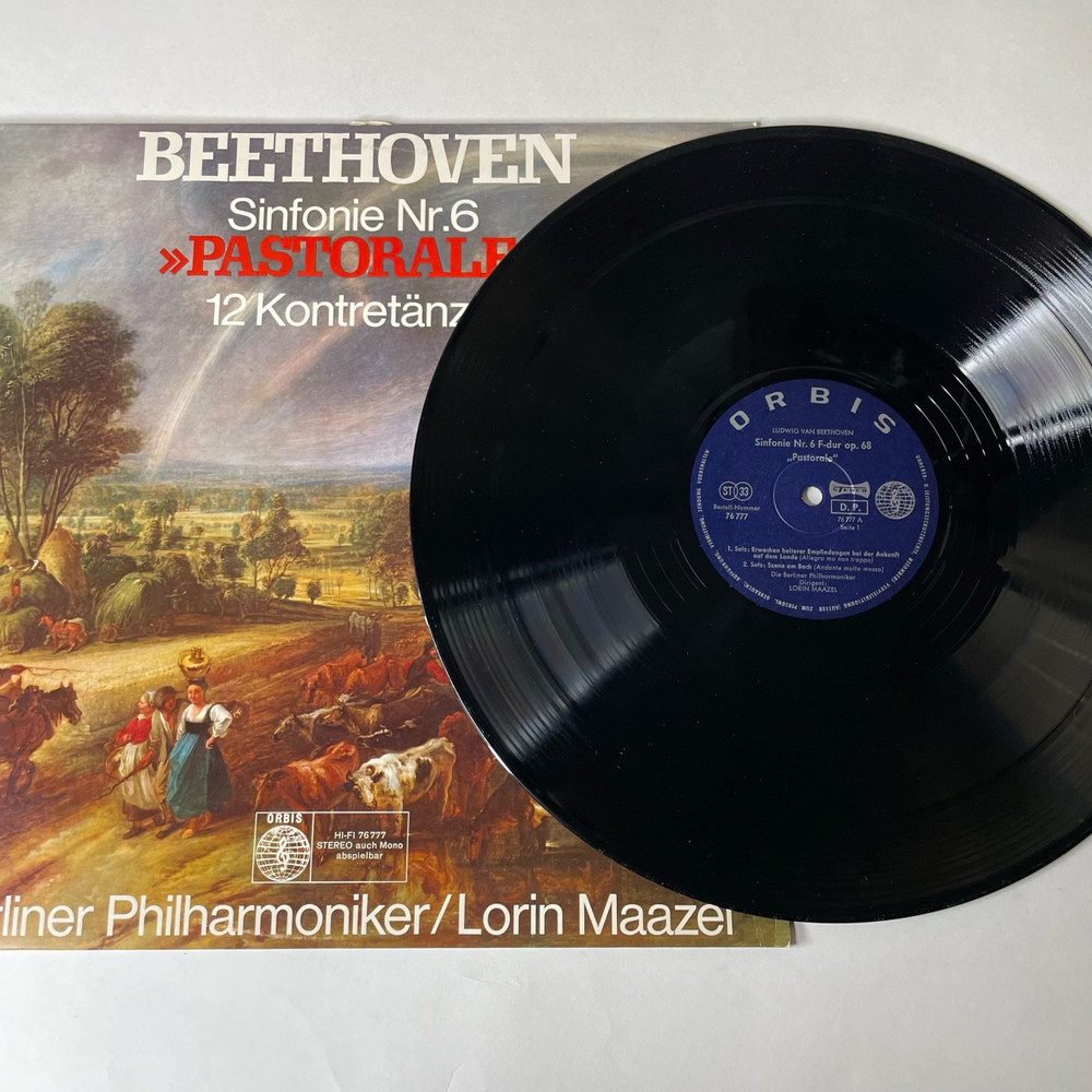 Винтажная виниловая пластинка LP Beethoven Бетховен, Berliner Philharmoniker, Lorin Maazel Sinfonie Nr.6 Pastorale 12 Kontretanze (Германия 1982)