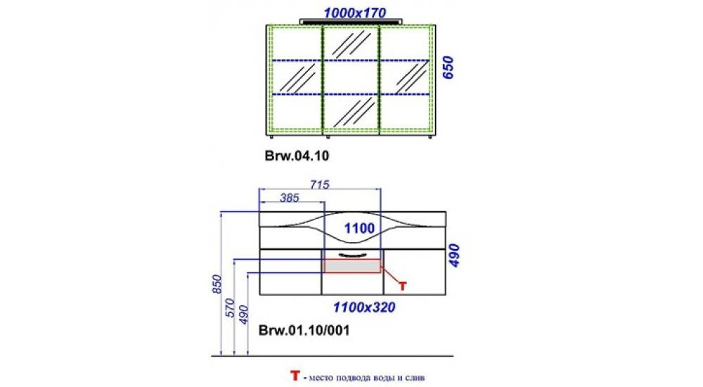 Мебель для ванной Aqwella Broadway 110 цвет черный Brw.01.10/00 схема