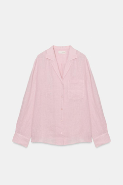 ZARA РУБАШКА ИЗ ЛЬНА С КАРМАНОМ — ZW COLLECTION, СВЕТЛАЯ МАЛЬВА