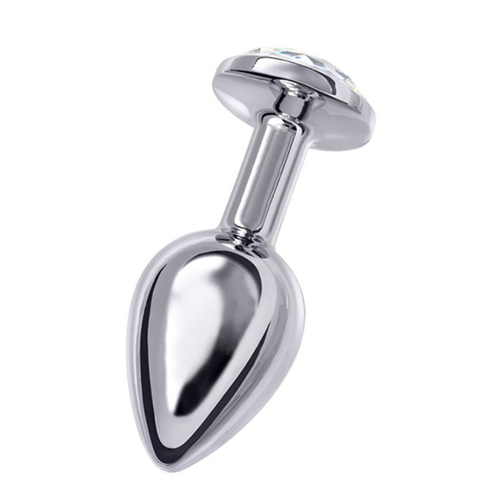 Малая серебристая анальная втулка 6см с прозрачным кристаллом ToyFa Metal 712001