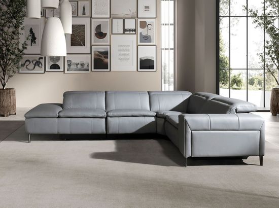 5-местный диван с реклайнером 6218 с левым шезлонгом из серой кожи