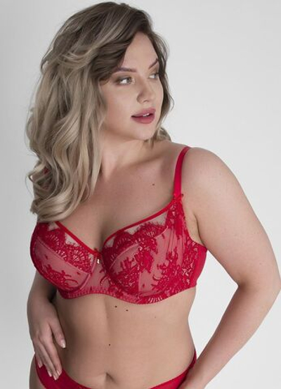 Красный бюстгальтер с мягкой чашкой +size из кружева с «ресничками» (Размер: 70K) (Цвет: красный)