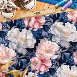 Ткань премиум дюспо цветущие пионы на темном