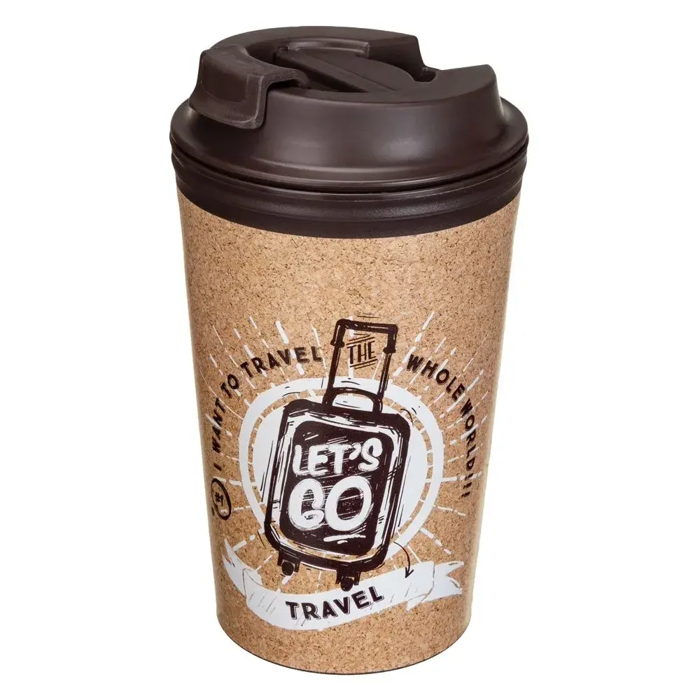 ТЕРМОСТАКАН С КЛАПАНОМ И ДЕКОРОМ TRAVEL 350МЛ (Коричневый)