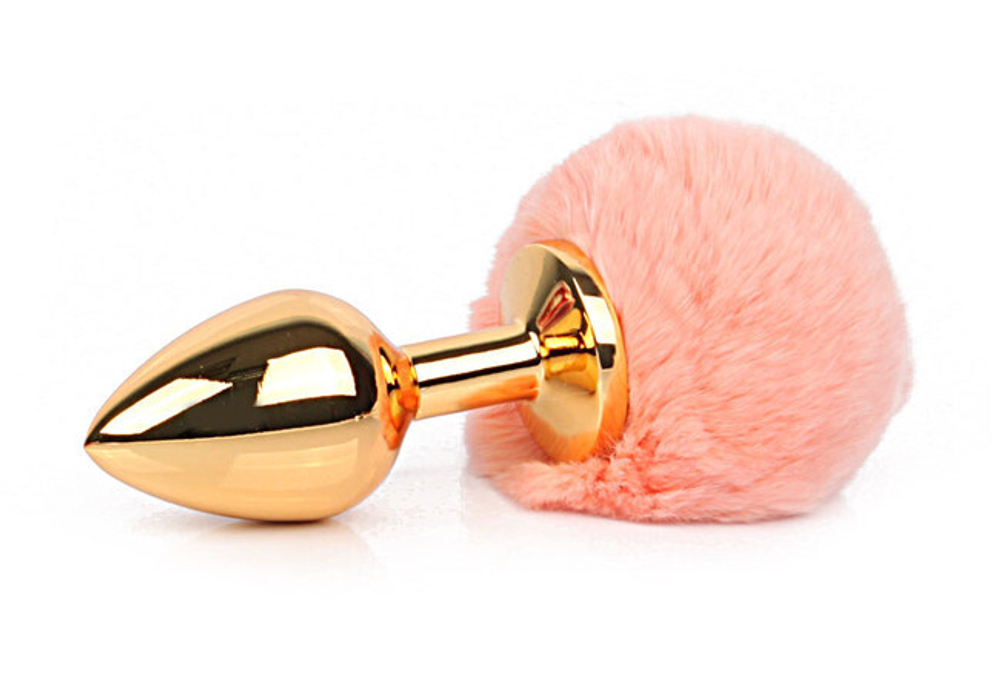 Золотая металлическая пробка с розовым хвостиком (12 см) (Цвет: розовый с золотым)