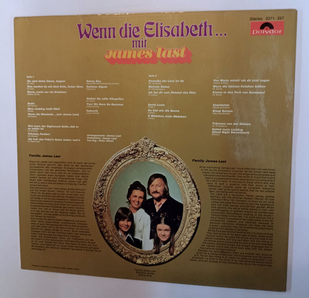 Винтажная виниловая пластинка LP James Last Wenn Die Elisabeth (Germany 1972)
