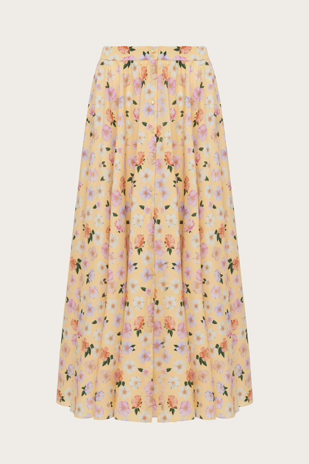 Юбка из желтого хлопка с авторским принтом
