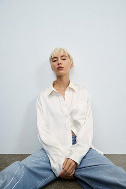 ZARA ДЖИНСЫ RELAXED ОВЕРСАЙЗ С ВЫСОКОЙ ПОСАДКОЙ И СТРАЗАМИ, СИНИЙ