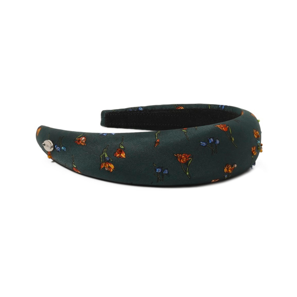Зеленый ободок с цветочным принтом