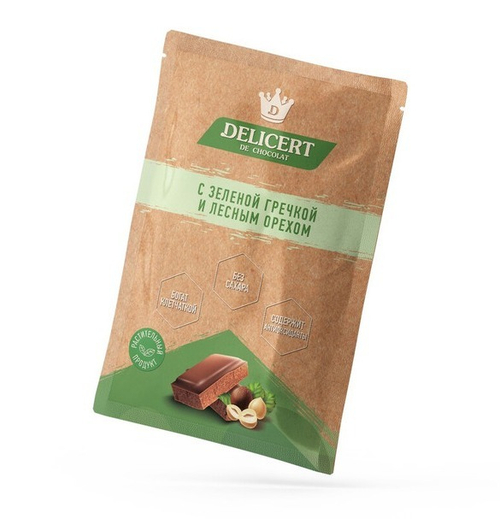 DELICERT DE CHOCOLAT с зеленой гречкой и лесным орехом 25 г