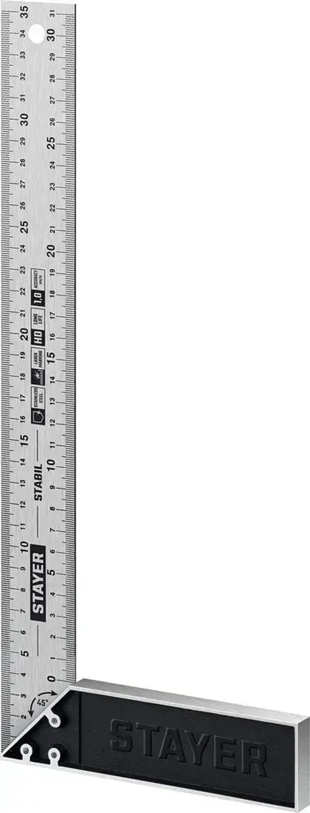 Профессиональный угольник с нержавеющим полотном, 350 мм // STAYER STABIL Professional