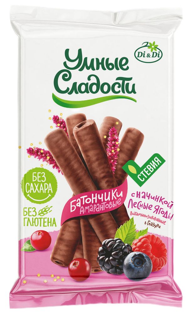 Батончики безглютеновые «Умные сладости» с начинкой лесная ягода, в глазури, витаминизированные 110г Батончики безглютеновые «Умные сладости» с начинкой лесная ягода, в глазури, витаминизированные 110г
