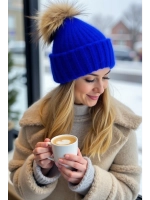 шапка ангора с меховым помпоном зимняя пушистая стильная