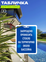 Табличка для бассейна "Запрещено проносить стекло на территорию около бассейна", на пляж, для общественной и частной зоны отдыха, информационная, 40х30 см, Silver Plane x Айдентика Технолоджи
