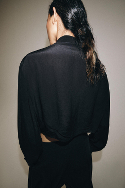 ZARA УКОРОЧЕННАЯ РУБАШКА С ВОЛАНАМИ — ZW COLLECTION, ЧЕРНЫЙ