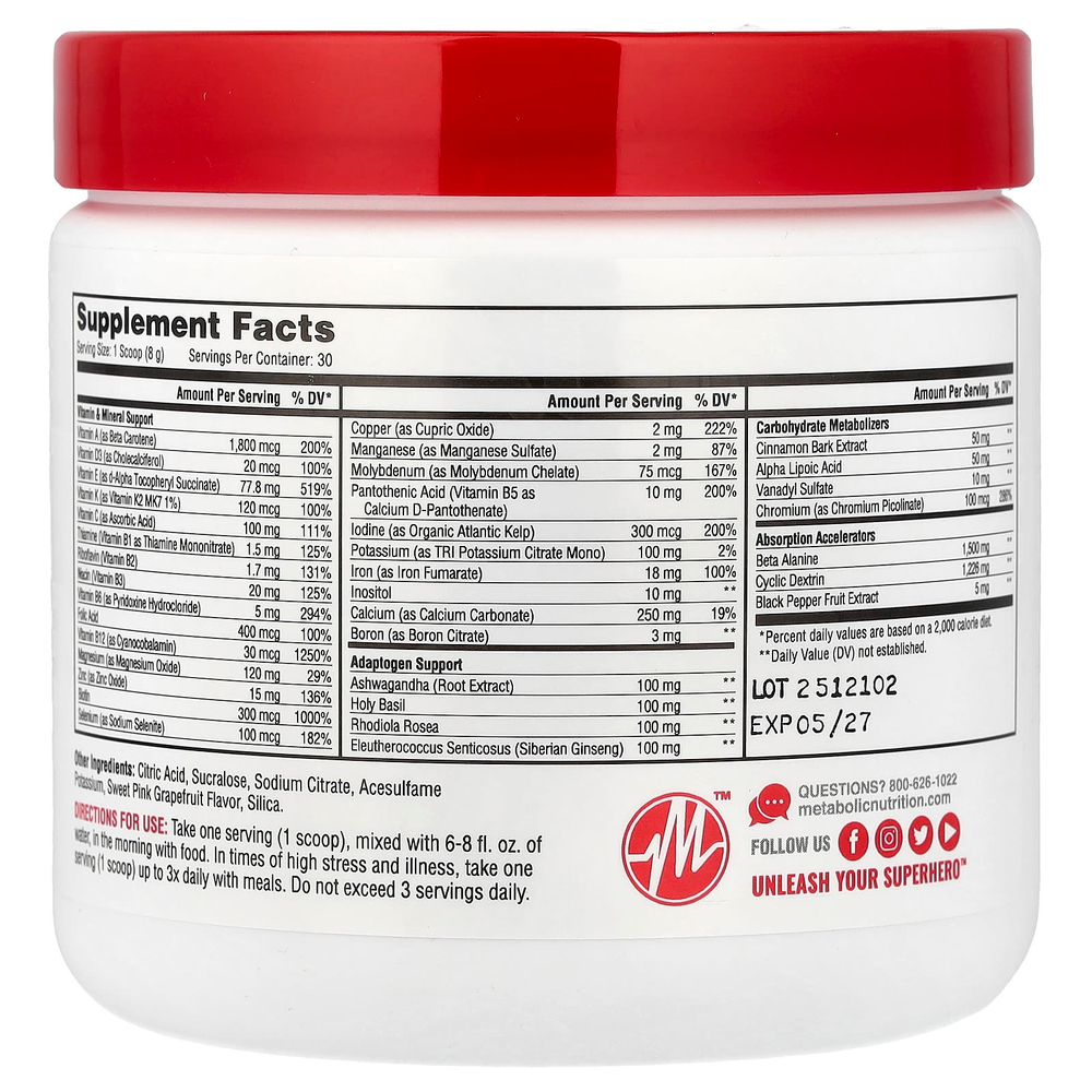 Metabolic Nutrition, VitaGen™, сладкий розовый грейпфрут, 240 г (8,47 унции)