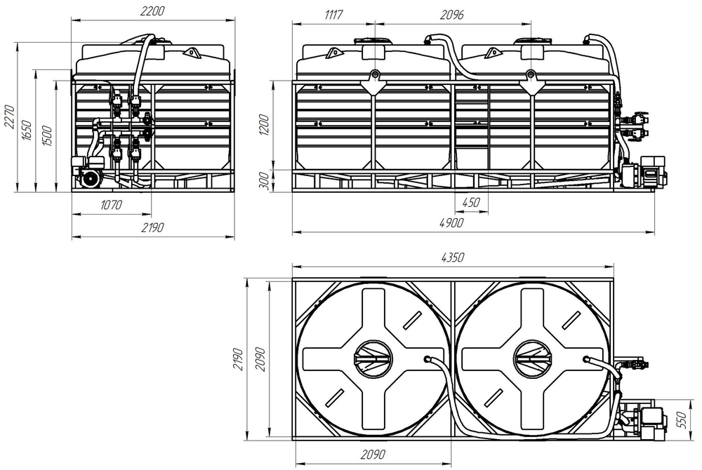 Кассета с системой гидроперемешивания 2*4500 л Политим 9000 л.(4900x2190x2270см;красный) - арт.560827