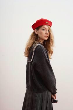 Пуловер с воротником-морячкой из мериноса графитового цвета