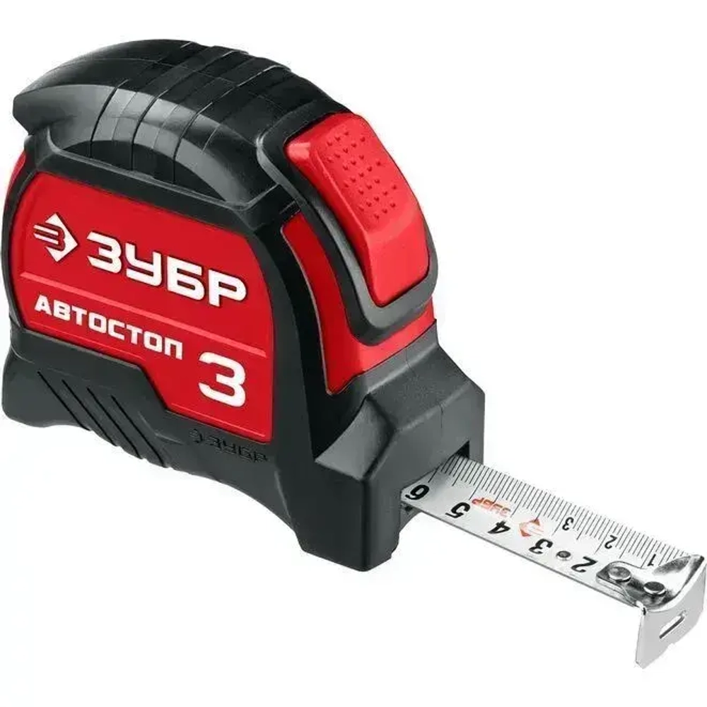 ЗУБР. Строительная рулетка 3м х 16 мм. с автостопом и ударостойким обрезиненным корпусом.