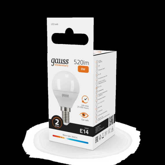 Лампа светодиодная Gauss E14 8W 3000K матовая 53118