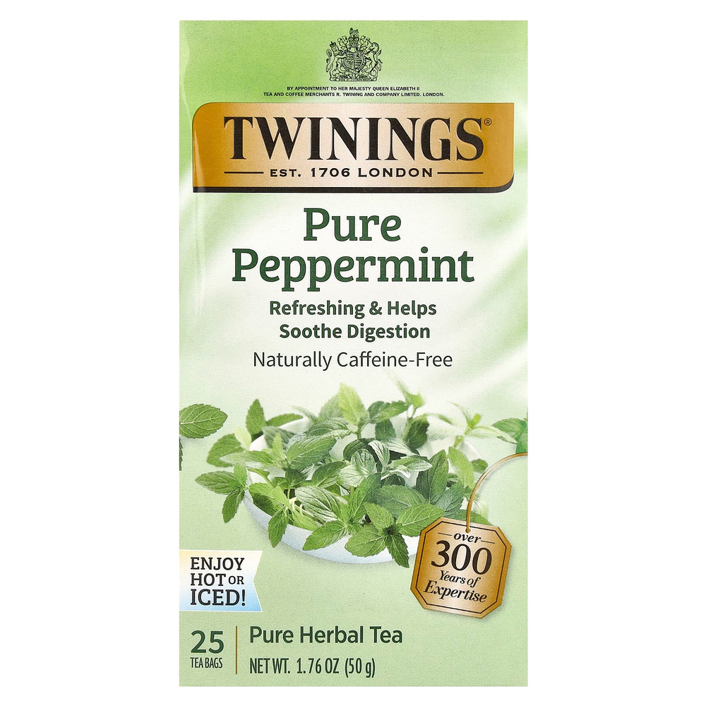 Twinings, травяной чай, чистая перечная мята, без кофеина, 25 чайных пакетиков, 50 г (1,76 унции)