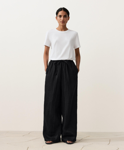 OYSHO Прямые брюки из 100% льна с декоративной строчкой, черный