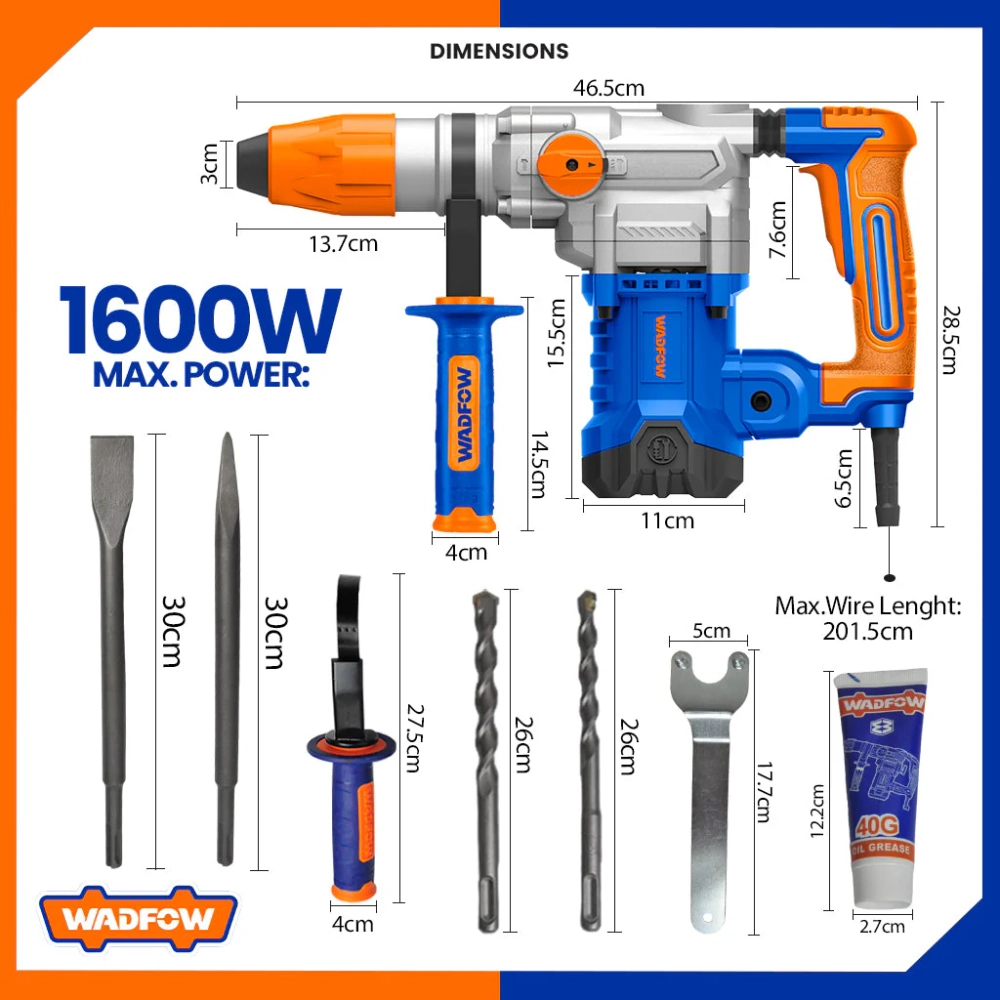 Перфоратор SDS-MAX WADFOW WRH3D38 1600Вт 10Дж