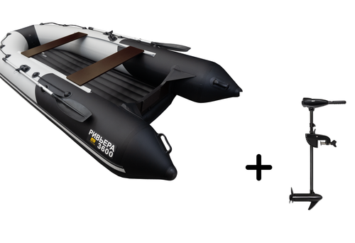 Ривьера-3600 НДНД Компакт серый-черный + BST 55 L (комплект лодка + электромотор)