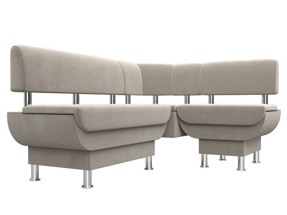 Диван кухонный угловой Альфа правый угол, Бежевый, Микровельвет, 116699