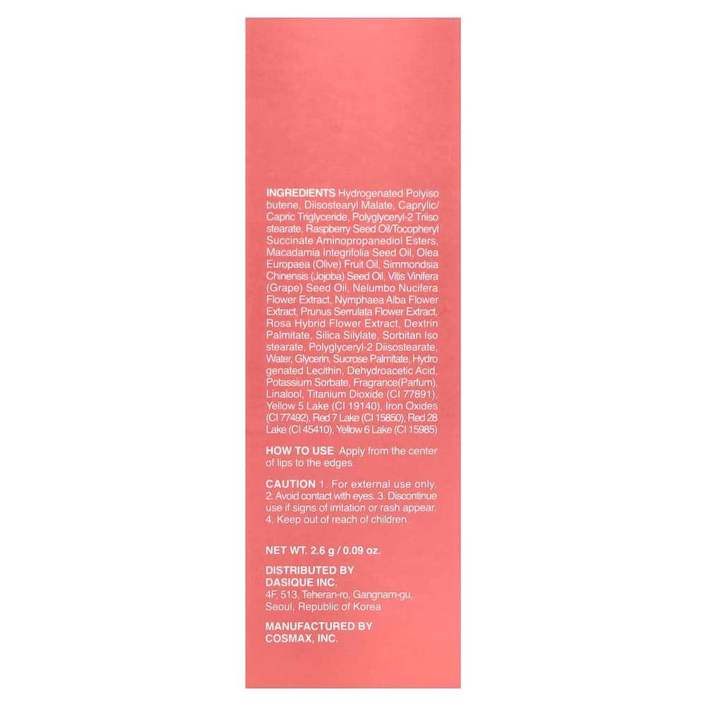 Dasique, чистая вода, блеск для губ, оттенок «коралловый сок», 2,6 г (0,09 унции)