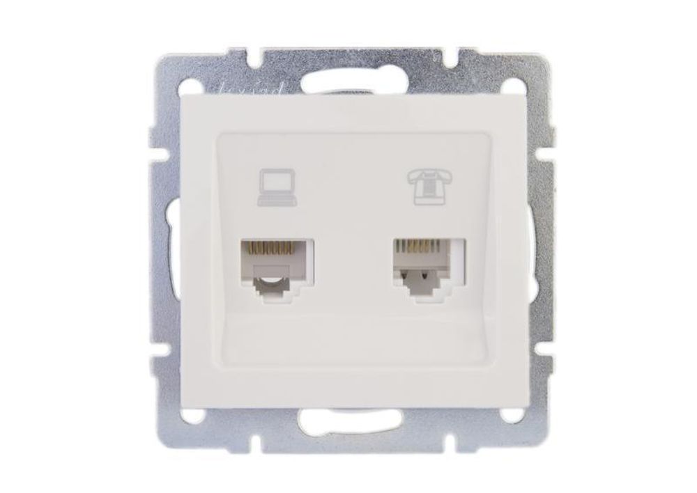 Lezard Rain Белый Розетка Механизм телефонная + компьютерная СП 703-0288-143